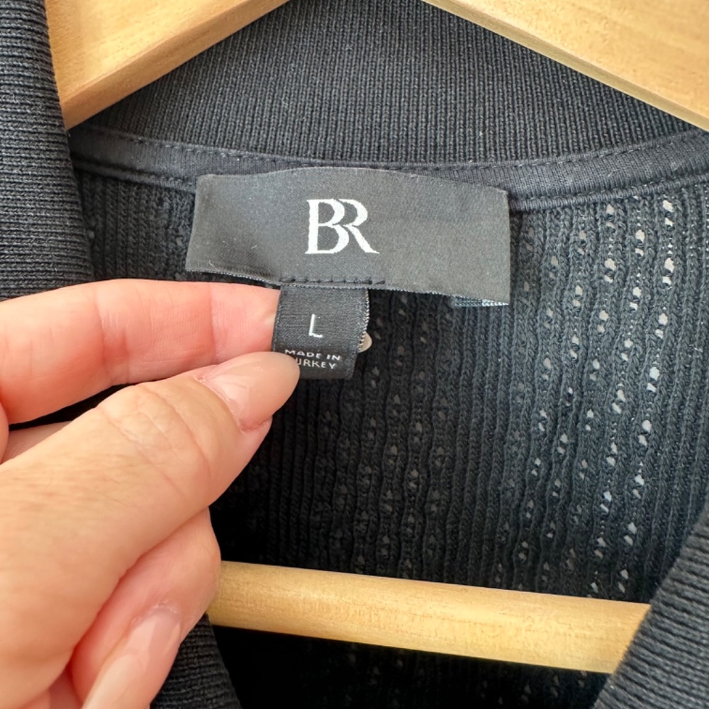 Banana Republic Mens Black Crochet Knit Collared Button Down - Picture 3 of 4